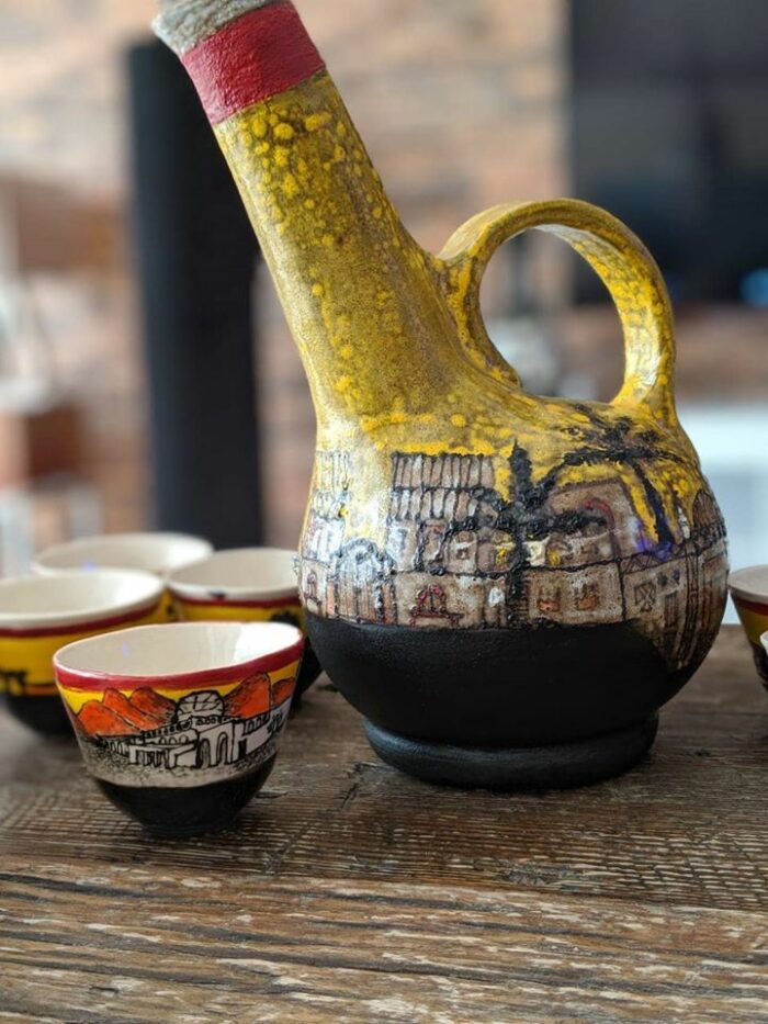 Traditional (Sudanese) Ceramic Sketched Coffee Set - Image 2