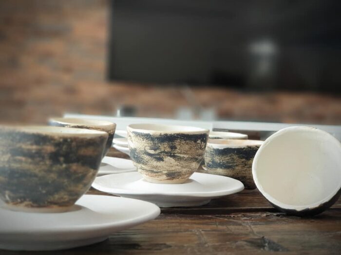 Ceramic Glazed Espresso Cups with Saucers Set - Image 2