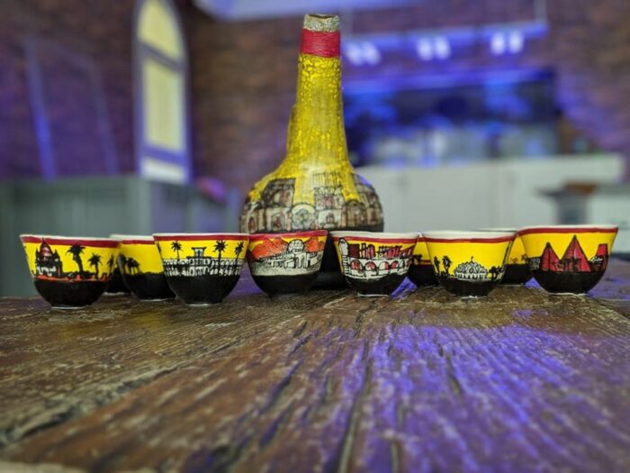 Traditional (Sudanese) Ceramic Sketched Coffee Set - Image 8