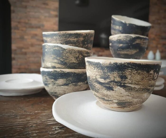 Ceramic Glazed Espresso Cups with Saucers Set